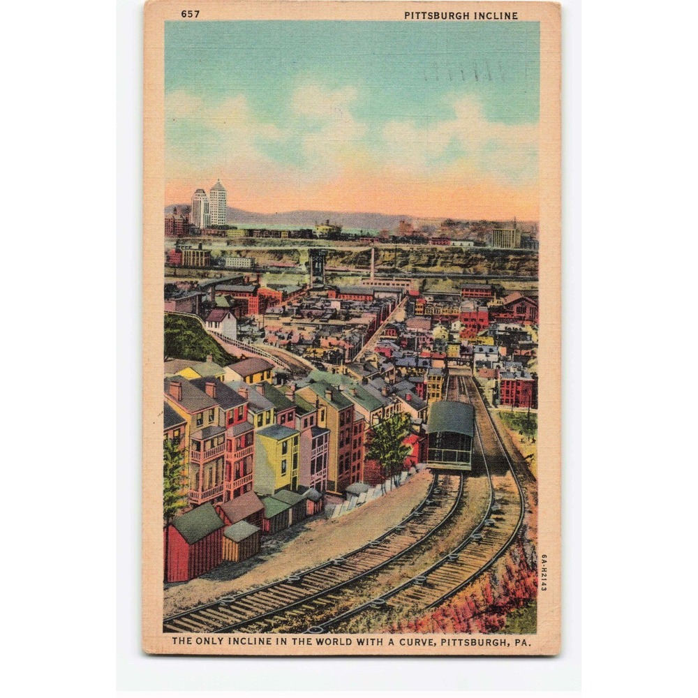 Vintage Pittsburgh Incline Curved Track Linen Postcard 1941 PA Minsky Bros 657